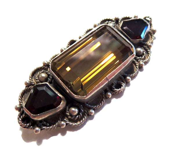 Silver Retro Elegant Citrine & Garnet Brooch - Elegant