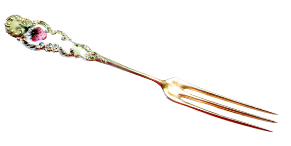 Enamel And Sterling Gilt Strawberry FORK Antique Art Nouveau BY BLACKINTON