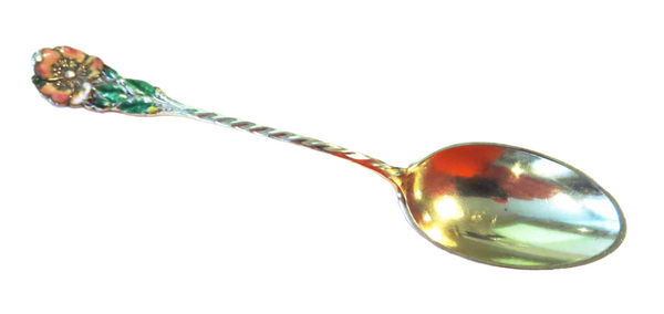 Enamel And Sterling Gilt Spoon Antique Art Nouveau By GORHAM Flowers