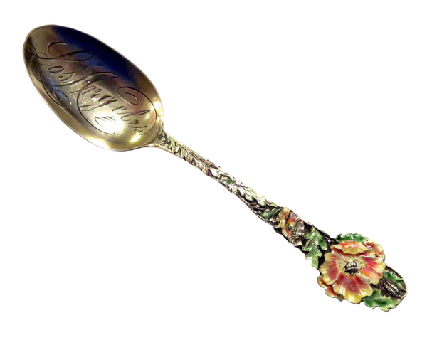 Enamel And Sterling Gilt Spoon Los Angeles By SSMC Art Nouveau Antique