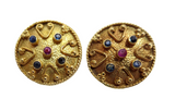 Fine Earrings Vintage 14K Yellow Gold Sapphire & Ruby