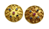 Fine Earrings Vintage 14K Yellow Gold Sapphire & Ruby