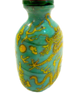 Snuff Bottle Peking Glass Enamel Dragons Coral Top