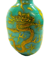 Snuff Bottle Peking Glass Enamel Dragons Coral Top