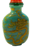 Snuff Bottle Peking Glass Enamel Dragons Coral Top