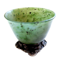 Jade Bowl Sterling Silver Mounting Signed Edward Farmer