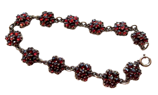 Garnet And Sterling Victorian Rosebud Bracelet