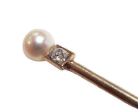 Natural Pearl And Diamond Victorian Stickpin 14K