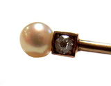 Natural Pearl And Diamond Victorian Stickpin 14K