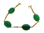 Art Deco  - Antique Green Carved Onyx 14K Yellow Gold Bracelet