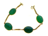 Art Deco  - Antique Green Carved Onyx 14K Yellow Gold Bracelet