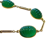 Art Deco  - Antique Green Carved Onyx 14K Yellow Gold Bracelet