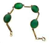 Art Deco  - Antique Green Carved Onyx 14K Yellow Gold Bracelet