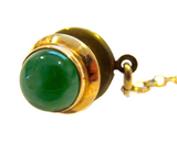 Jadeite Cabochon 14K Vintage Tie Tack With Safety Chain