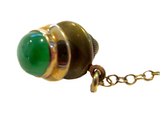 Jadeite Cabochon 14K Vintage Tie Tack With Safety Chain