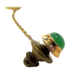 Jadeite Cabochon 14K Vintage Tie Tack With Safety Chain