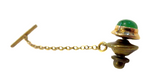 Jadeite Cabochon 14K Vintage Tie Tack With Safety Chain