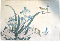 Hokusai Birds Irises Woodblock Print