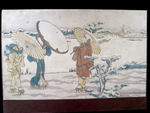 KATSUKAWA SHUNSHO Antique WODOBLOCK Walking in Snow on the Riverbank by Mimeguri Shrine