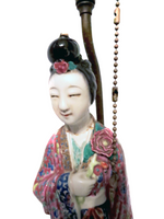 Quan Yin Chinese Porcelain Antique Multi-Color Enamel Figure