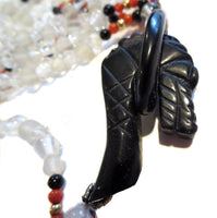 Coral Onyx Gold Rock Crystal Art Deco Style Necklace Horse Head Clasp