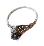 Sapphire Antique/Vintage Lady's Ring Filigree Platinum