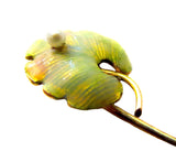 Stickpin Art Nouveau - Antique Enamel 14K Yellow Gold Natural Pearl  Probably Krementz