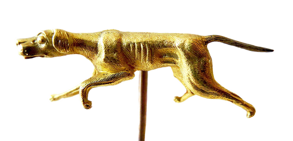 Stickpin Hound Dog 14K YG Circa 1880-1900