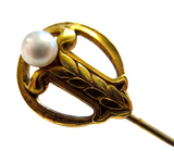 Natural Pearl And 14K Yellow Gold Stickpin - Arts & Crafts Signed