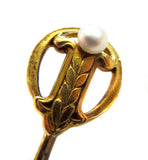 Natural Pearl And 14K Yellow Gold Stickpin - Arts & Crafts Signed