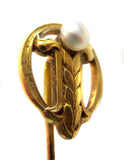 Natural Pearl And 14K Yellow Gold Stickpin - Arts & Crafts Signed