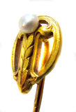 Natural Pearl And 14K Yellow Gold Stickpin - Arts & Crafts Signed