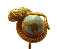 Victorian Stickpin Serpent And World Globe Turquoise