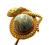 Victorian Stickpin Serpent And World Globe Turquoise