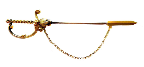 Jabot Stickpin - Officer Sword 14K Yellow Gold Art Nouveau