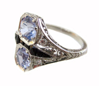 Diamond Sapphire Platinum Art Deco Lady's Ring Signed