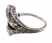 Diamond Sapphire Platinum Art Deco Lady's Ring Signed