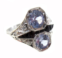 Diamond Sapphire Platinum Art Deco Lady's Ring Signed