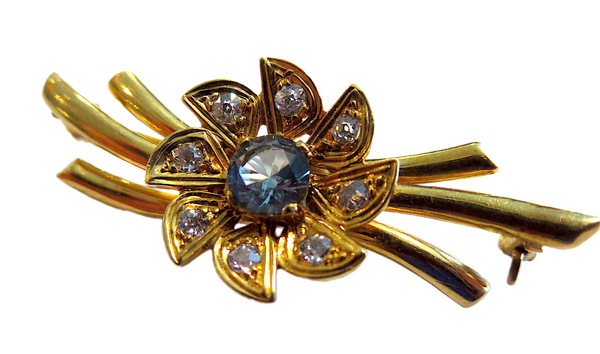 Krementz Topaz & Diamond Brooch 14K Yellow Gold