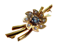 Krementz Topaz & Diamond Brooch 14K Yellow Gold