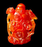 Snuff Bottle Carnelian Agate Elaborate Carving