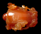 Snuff Bottle Carnelian Agate Elaborate Carving