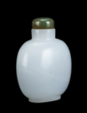 Snuff Bottle Peking Glass Antique Bright White Jadeite Top Qing