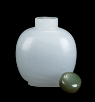 Snuff Bottle Peking Glass Antique Bright White Jadeite Top Qing