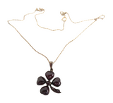 Victorian - Antique Garnet And Silver 4 Leaf Clover Pendant And Necklace