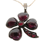 Victorian - Antique Garnet And Silver 4 Leaf Clover Pendant And Necklace