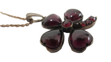 Victorian - Antique Garnet And Silver 4 Leaf Clover Pendant And Necklace