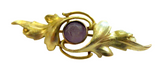 Krementz Art Nouveau Two Color 14K Yellow Gold Bar Pin With Amethyst