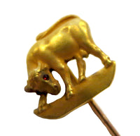 Gold Bull 14K Yellow Gold Stickpin Antique Fabulous