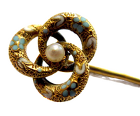 Eternal Knot Art Nouveau Enamel 14K Yellow Gold Stickin